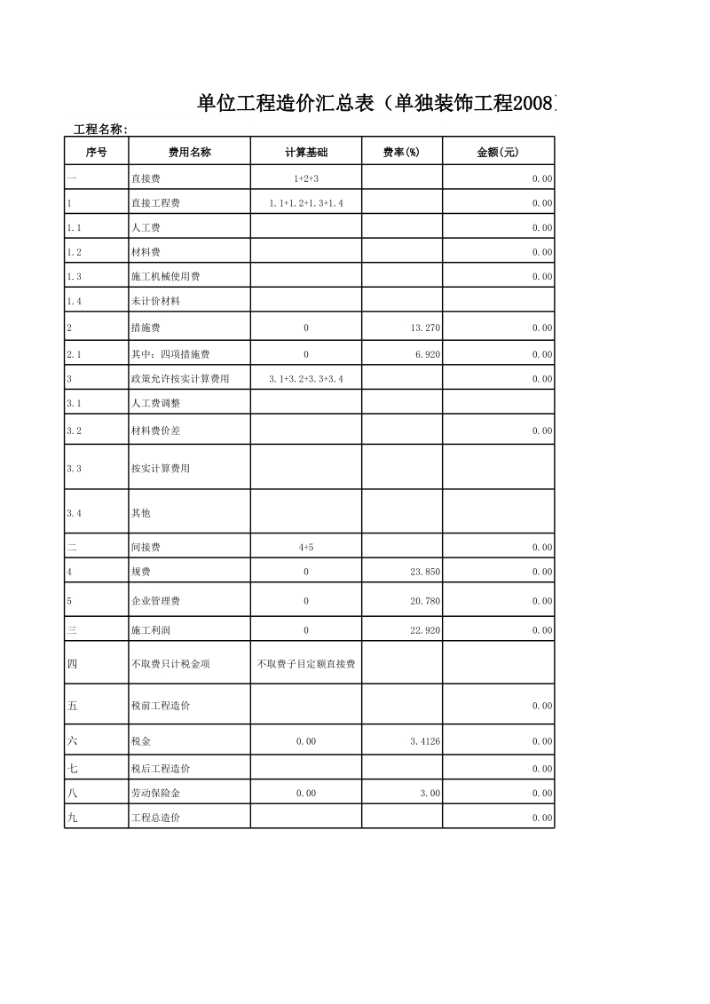 2008定额宁夏计价程序-单独装饰工程参考模板.xls_第2页